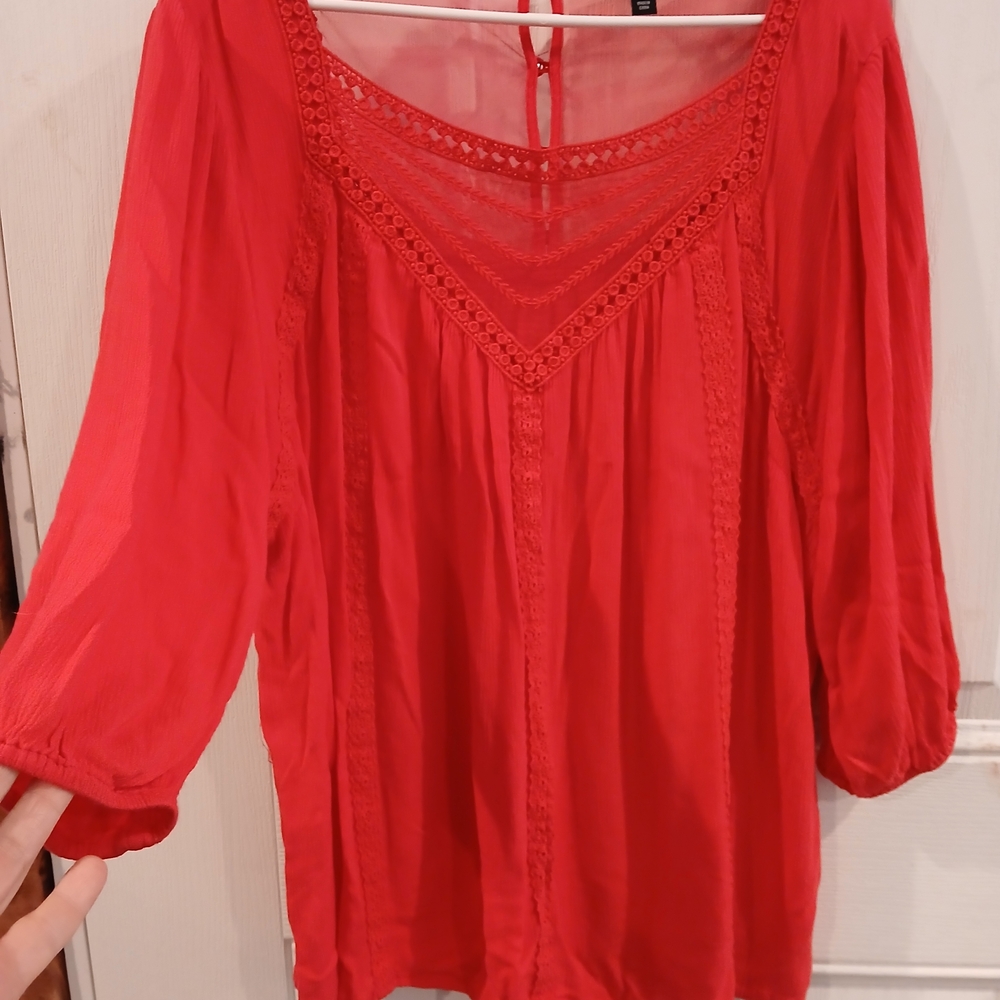 Torrid Red Lace Accent Blouse